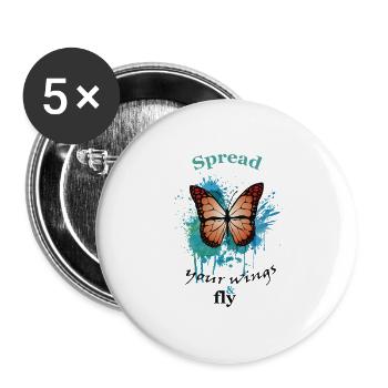 Schmetterlingsflügel: Abheben und träumen - Buttons groß 56 mm (5er Pack) - Weiß - Vorne