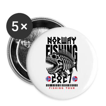 Norwegen Angeltour 2027 - Buttons groß 56 mm (5er Pack) - Weiß - Vorne