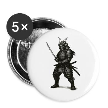 Samurai-Krieger in schwerer Rüstung - Buttons groß 56 mm (5er Pack) - Weiß - Vorne