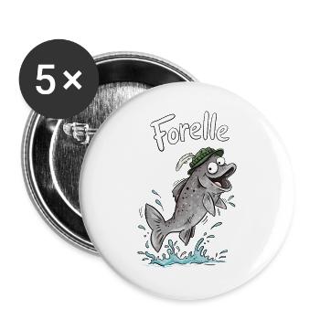 Forelle Lustiger Fisch | Angler Fischer Geschenk - Buttons groß 56 mm (5er Pack) - Weiß - Vorne