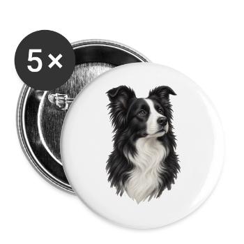 Border Collie Porträt – Schwarz-weißer Hund - Buttons groß 56 mm (5er Pack) - Weiß - Vorne