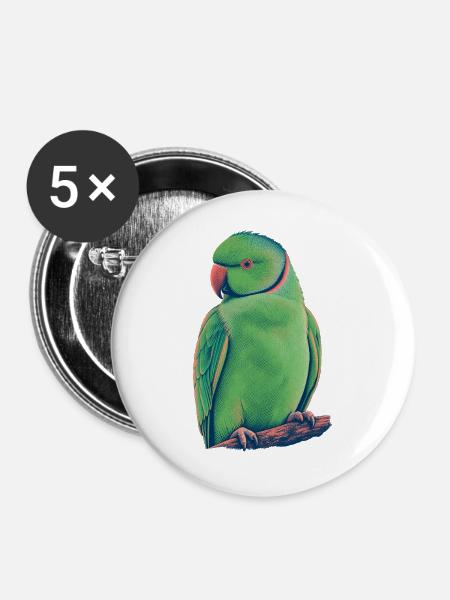 Kölner Halsbandsittich Risograph - Buttons groß 56 mm (5er Pack) - Weiß