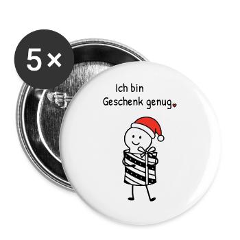 Ich bin Geschenk genug | Weihnachtshumor mit Figur - Buttons groß 56 mm (5er Pack) - Weiß - Vorne