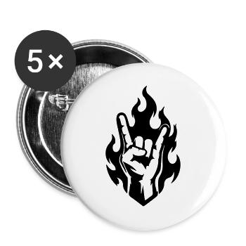 Rock Handzeichen Flammen Symbol Schwarz - Buttons groß 56 mm (5er Pack) - Weiß - Vorne