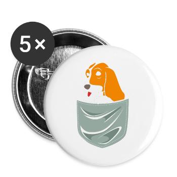 Basset Hound - Buttons groß 56 mm (5er Pack) - Weiß - Vorne