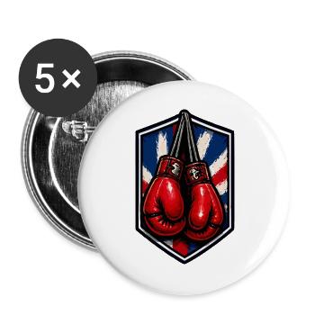 Union Jack Schild Boxhandschuhe - Buttons groß 56 mm (5er Pack) - Weiß - Vorne