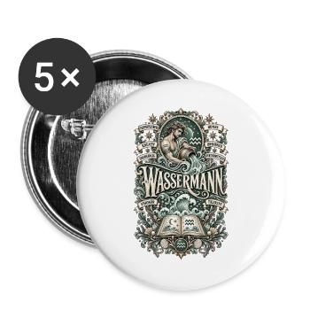 Wassermann – Frei, kreativ & visionär - Buttons groß 56 mm (5er Pack) - Weiß - Vorne