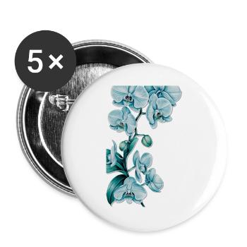 Blau Orchideen Druck - Buttons groß 56 mm (5er Pack) - Weiß - Vorne