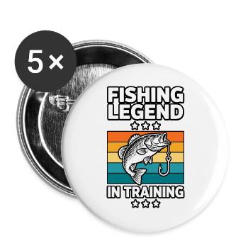 Fishing Legend in Training - Buttons groß 56 mm (5er Pack) - Weiß - Vorne