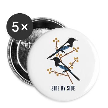 Side by Side – Zwei Vögel - Buttons groß 56 mm (5er Pack) - Weiß - Vorne
