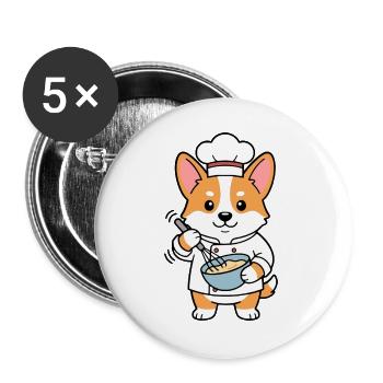 Süßer Corgi-Koch Koch lustiger Hund Bäckerküche - Buttons groß 56 mm (5er Pack) - Weiß - Vorne