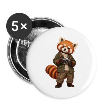 Red Panda Fotograf mit Kamera - Buttons groß 56 mm (5er Pack) - Weiß - Vorne