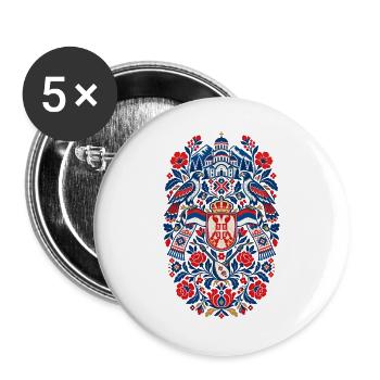 Serbien | Doppeladler & Volkskunst - Buttons groß 56 mm (5er Pack) - Weiß - Vorne