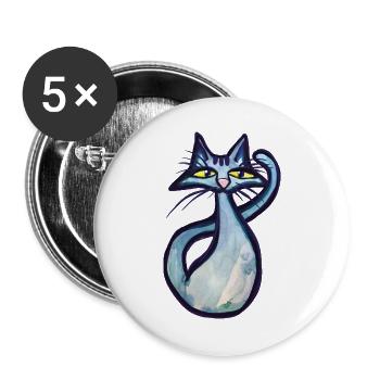 Schnurrbart-Aquarellkatze - Buttons groß 56 mm (5er Pack) - Weiß - Vorne