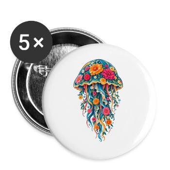 Bunte Quallen-Strandleben Meeresbiologie Kunst - Buttons groß 56 mm (5er Pack) - Weiß - Vorne