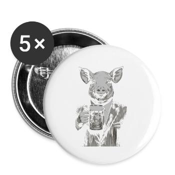 Schwein jubelt im Anzug - Buttons groß 56 mm (5er Pack) - Weiß - Vorne