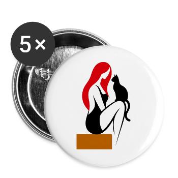 donna_stilizzata_con_capelli_rossi_e_gatto_nero - Buttons groß 56 mm (5er Pack) - Weiß - Vorne