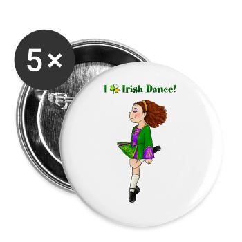Irisches Tanzmädchen im grünen Kleid - Buttons groß 56 mm (5er Pack) - Weiß - Vorne