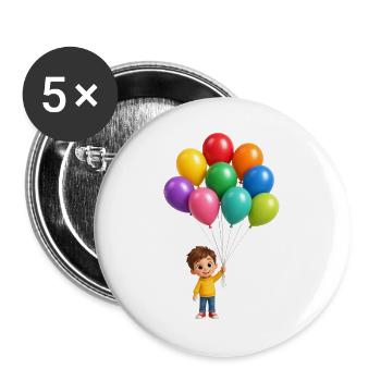 Glückliches Kind mit Regenbogenballons - Buttons groß 56 mm (5er Pack) - Weiß - Vorne