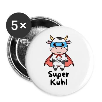 Super Kuhl – Superhelden Kuh - Buttons groß 56 mm (5er Pack) - Weiß - Vorne
