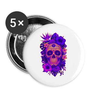 Halloween Sugar Skull Sugarskull lila - Buttons groß 56 mm (5er Pack) - Weiß - Vorne