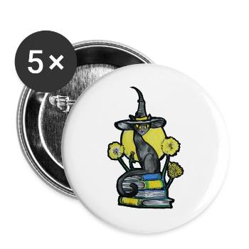 Hexenkatze zwischen Büchern - Buttons groß 56 mm (5er Pack) - Weiß - Vorne