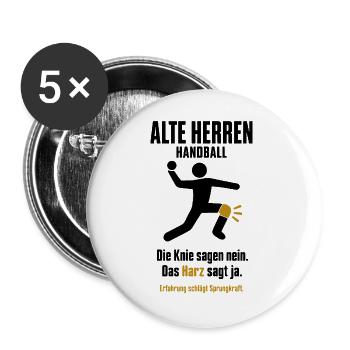 Alte Herren Handball – Die Knie sagen nein - Buttons groß 56 mm (5er Pack) - Weiß - Vorne