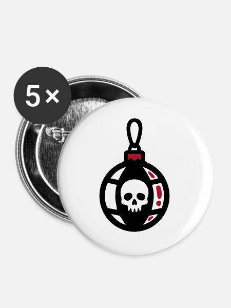 Totenkopf Christbaumkugel Icon - Buttons groß 56 mm (5er Pack) - Weiß