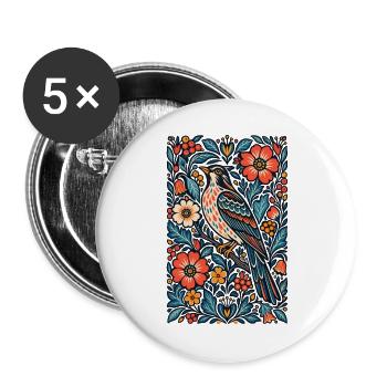 Gotische Whimsigoth-Raben-Krähe-Blumenvogelkunst - Buttons groß 56 mm (5er Pack) - Weiß - Vorne