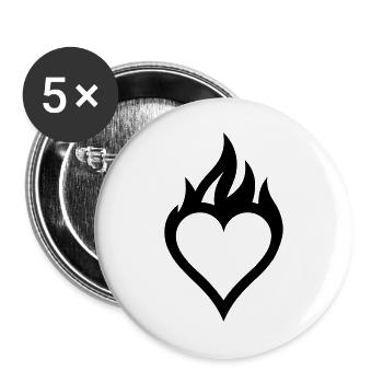 flammendes Herz - Buttons groß 56 mm (5er Pack) - Weiß - Vorne