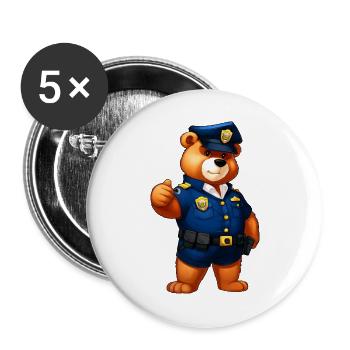Bären Polizei - Buttons groß 56 mm (5er Pack) - Weiß - Vorne