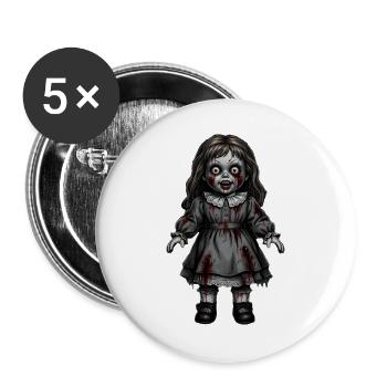 Gruselige Horror Puppe Halloween Geschenk  - Buttons groß 56 mm (5er Pack) - Weiß - Vorne