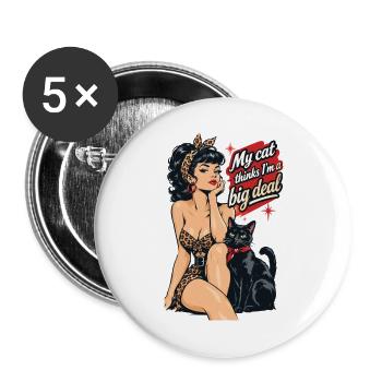 Rockabella mit schwarzer Katze im Retro Stil - Buttons groß 56 mm (5er Pack) - Weiß - Vorne