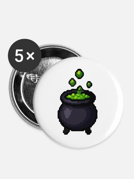 Grüner Zauberbottich - Buttons groß 56 mm (5er Pack) - Weiß