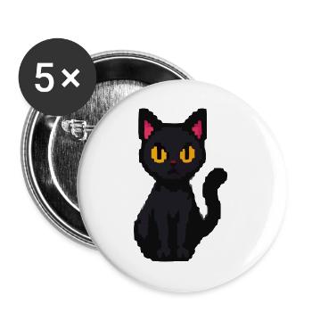 Nachtkater Pixelblick - Buttons groß 56 mm (5er Pack) - Weiß - Vorne