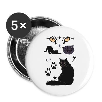 Schwarze Katzen - Buttons groß 56 mm (5er Pack) - Weiß - Vorne