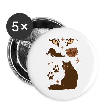 BRUNE KATZEN - Buttons groß 56 mm (5er Pack) - Weiß - Vorne