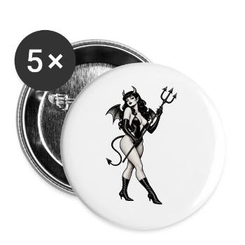 HÖLLE AUF ABSÄTZEN - Buttons groß 56 mm (5er Pack) - Weiß - Vorne