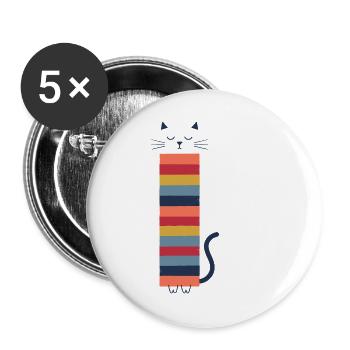 Lange Katze Minimalistisch Retro Katzen T-Shirt - Buttons groß 56 mm (5er Pack) - Weiß - Vorne