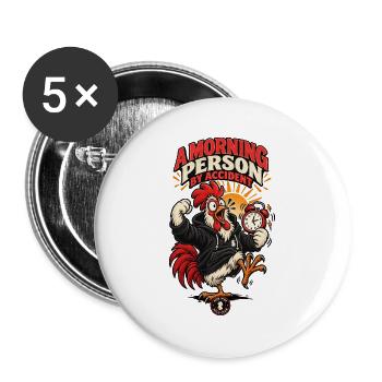 RobVibe Wild Club – Unbeabsichtigter Morgenhahn - Buttons groß 56 mm (5er Pack) - Weiß - Vorne
