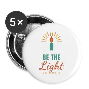 Be The Light – Matthew 5:16 Christian - Buttons groß 56 mm (5er Pack) - Weiß - Vorne