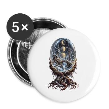 Mondphasen-Wurzel in magischer Schneekugel - Buttons groß 56 mm (5er Pack) - Weiß - Vorne