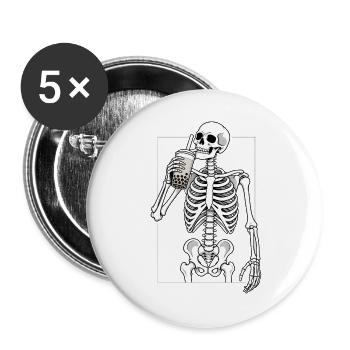 Bubble Tea Pause mit Skelett - Buttons groß 56 mm (5er Pack) - Weiß - Vorne