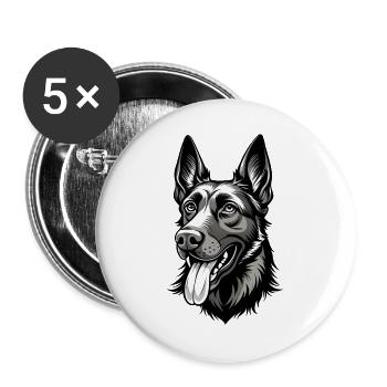 Belgischer Malinois-Hundekopf - Buttons groß 56 mm (5er Pack) - Weiß - Vorne
