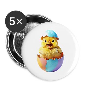 Kueken-Osterei - Buttons groß 56 mm (5er Pack) - Weiß - Vorne