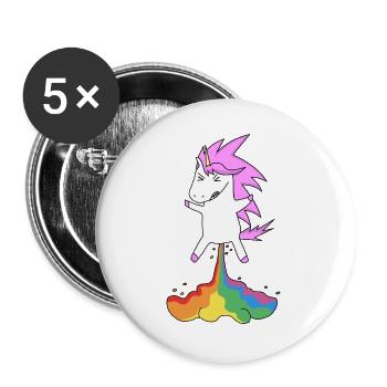 Lustiges Einhorn mit Regenbogen - Buttons groß 56 mm (5er Pack) - Weiß - Vorne