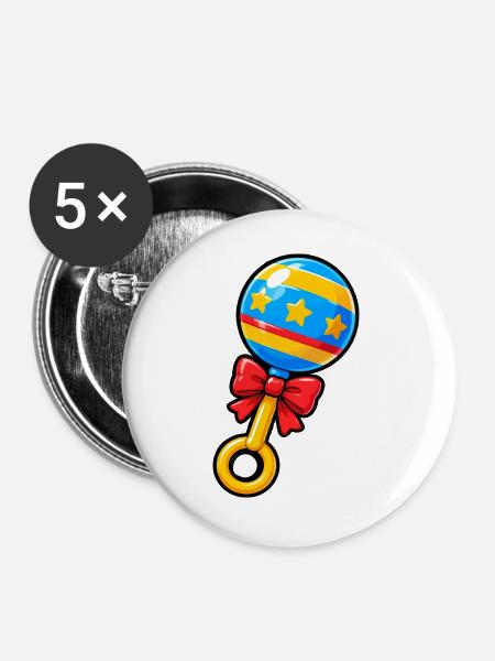 Sternenrassel Ball für Babys - Buttons groß 56 mm (5er Pack) - Weiß