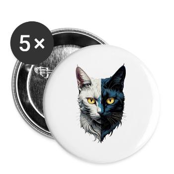 Katzengrafik auf der dunklen und hellen Seite - Buttons groß 56 mm (5er Pack) - Weiß - Vorne