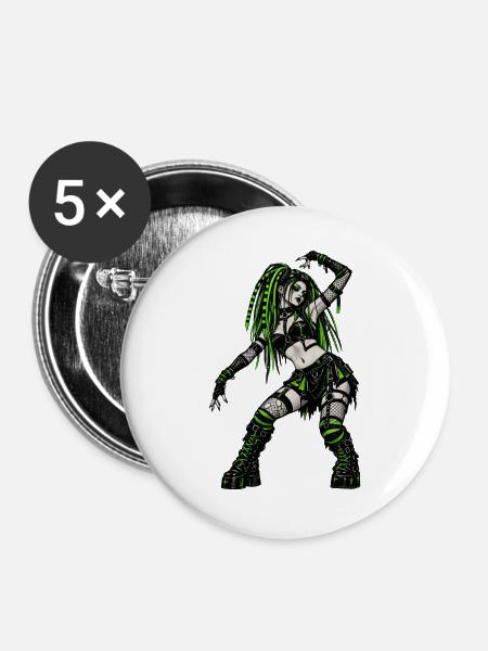 Neon-Gothic Punk Cyberlook - Buttons groß 56 mm (5er Pack) - Weiß