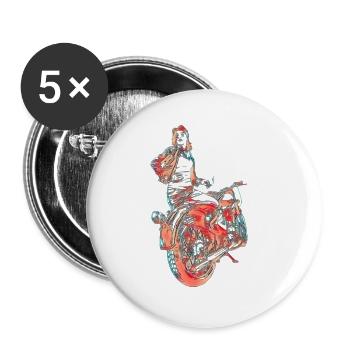 Bikerin moto cadeau - Lot de 5 grands badges (56 mm) - blanc - Devant